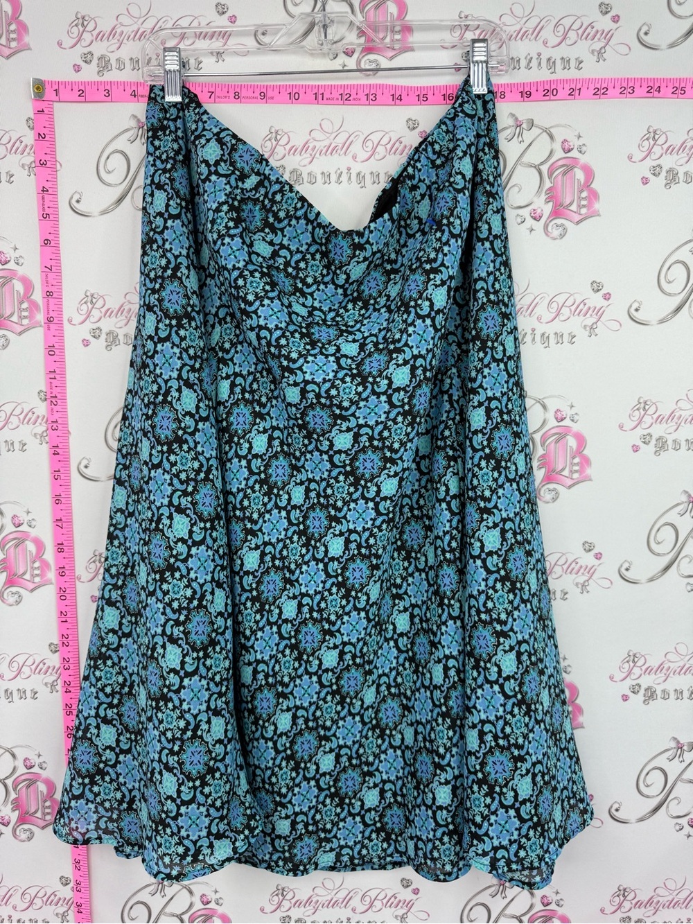 George skirt vintage Blue & Black Floral A-Line Skirt